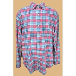 Vineyard Vines Mens Red Plaid Classic Fit Tucker Shirt Large Linen Blend